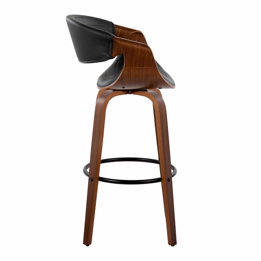 Black Metal, Walnut Wood, Black PU Symphony 30" Fixed-Height Barstool - Set of 2