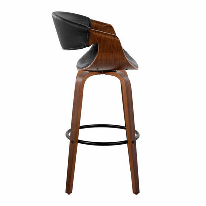 Black Metal, Walnut Wood, Black PU Symphony 30" Fixed-Height Barstool - Set of 2