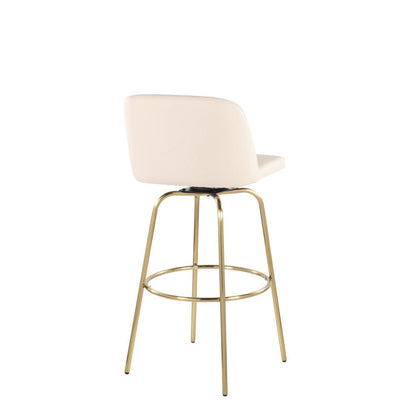 Cream PU, Gold Metal Toriano 30" Fixed Height Barstool - Set of 2