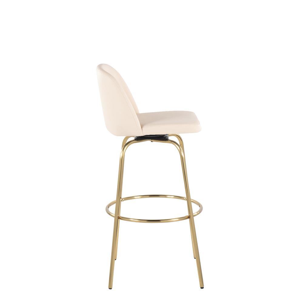 Cream PU, Gold Metal Toriano 30" Fixed Height Barstool - Set of 2