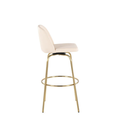 Cream PU, Gold Metal Toriano 30" Fixed Height Barstool - Set of 2