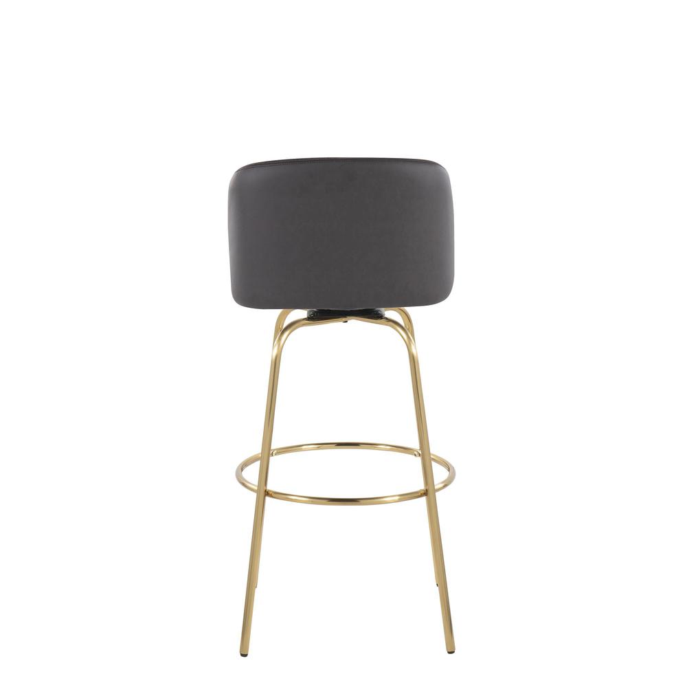 Grey PU, Gold Metal Toriano 30" Fixed Height Barstool - Set of 2