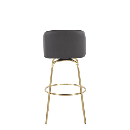Grey PU, Gold Metal Toriano 30" Fixed Height Barstool - Set of 2