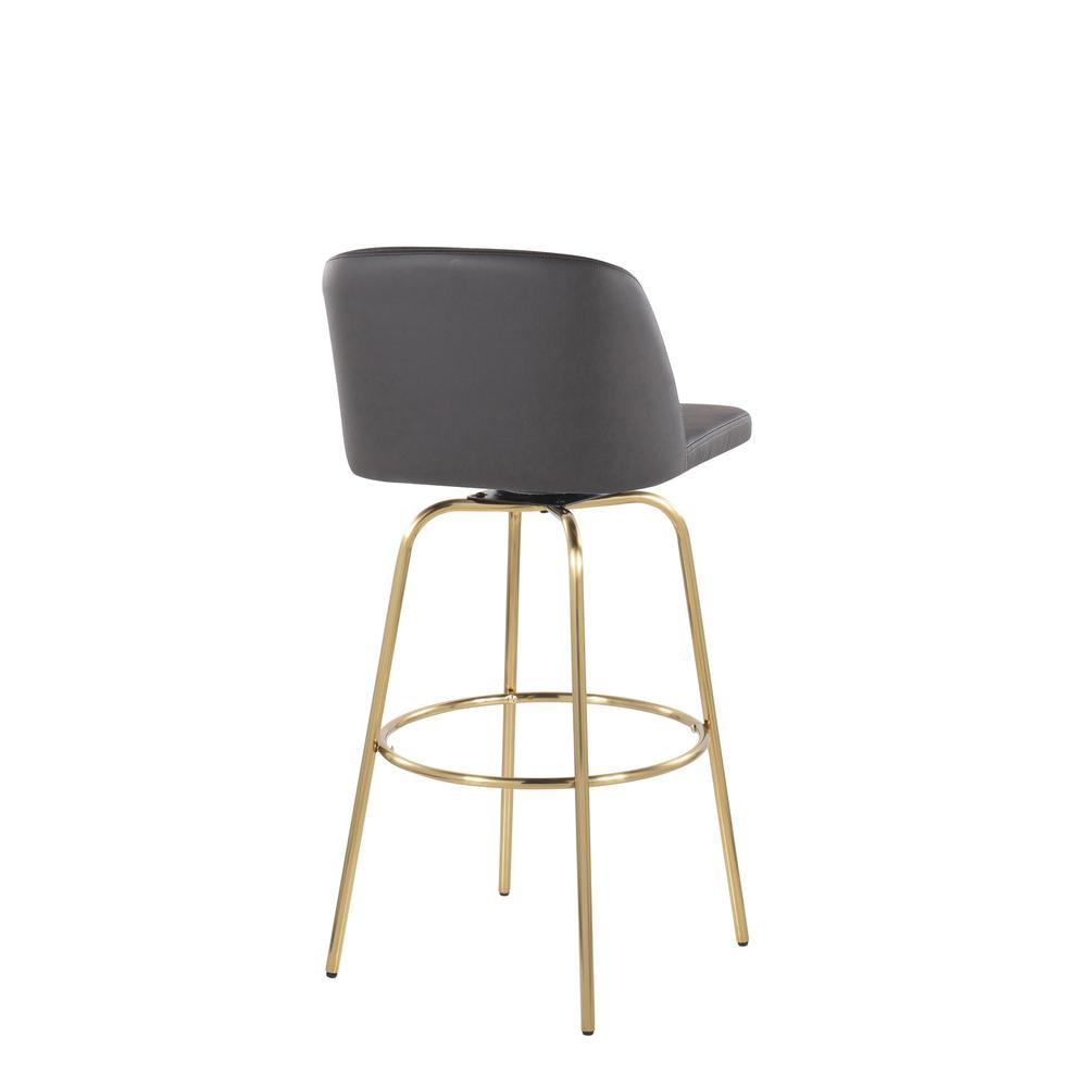 Grey PU, Gold Metal Toriano 30" Fixed Height Barstool - Set of 2