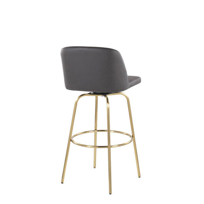 Grey PU, Gold Metal Toriano 30" Fixed Height Barstool - Set of 2