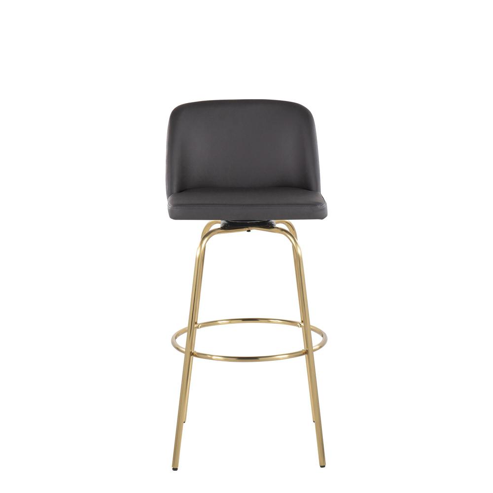 Grey PU, Gold Metal Toriano 30" Fixed Height Barstool - Set of 2