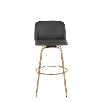 Grey PU, Gold Metal Toriano 30" Fixed Height Barstool - Set of 2