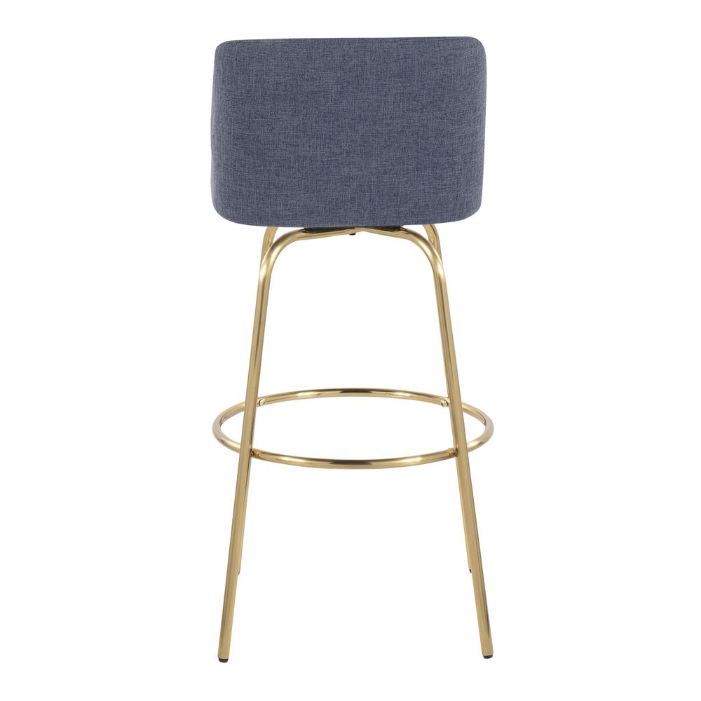 Blue Fabric, Gold Metal Toriano 30" Fixed-Height Barstool - Set of 2