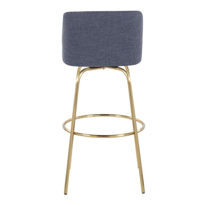 Blue Fabric, Gold Metal Toriano 30" Fixed-Height Barstool - Set of 2