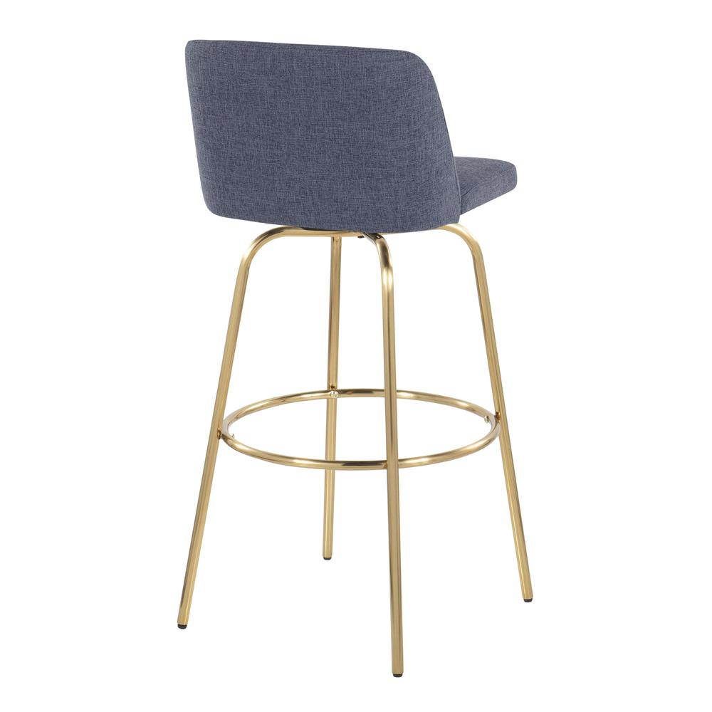 Blue Fabric, Gold Metal Toriano 30" Fixed-Height Barstool - Set of 2