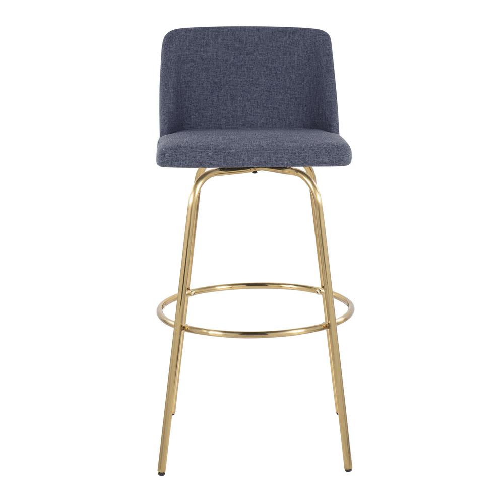 Blue Fabric, Gold Metal Toriano 30" Fixed-Height Barstool - Set of 2