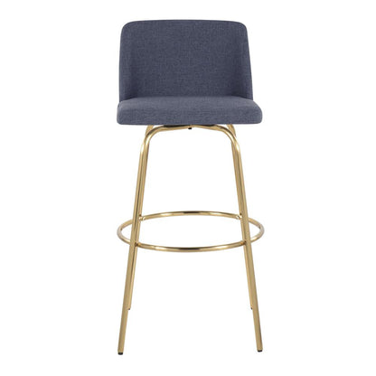 Blue Fabric, Gold Metal Toriano 30" Fixed-Height Barstool - Set of 2