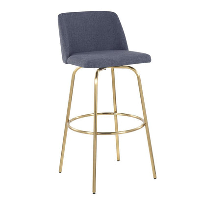 Blue Fabric, Gold Metal Toriano 30" Fixed-Height Barstool - Set of 2