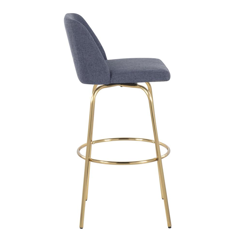 Blue Fabric, Gold Metal Toriano 30" Fixed-Height Barstool - Set of 2