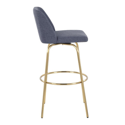 Blue Fabric, Gold Metal Toriano 30" Fixed-Height Barstool - Set of 2