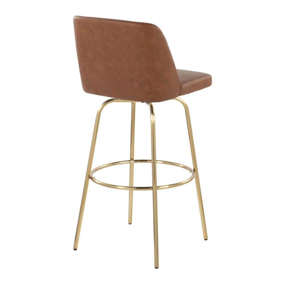 Camel PU, Gold Metal Toriano 30" Fixed-Height Barstool - Set of 2