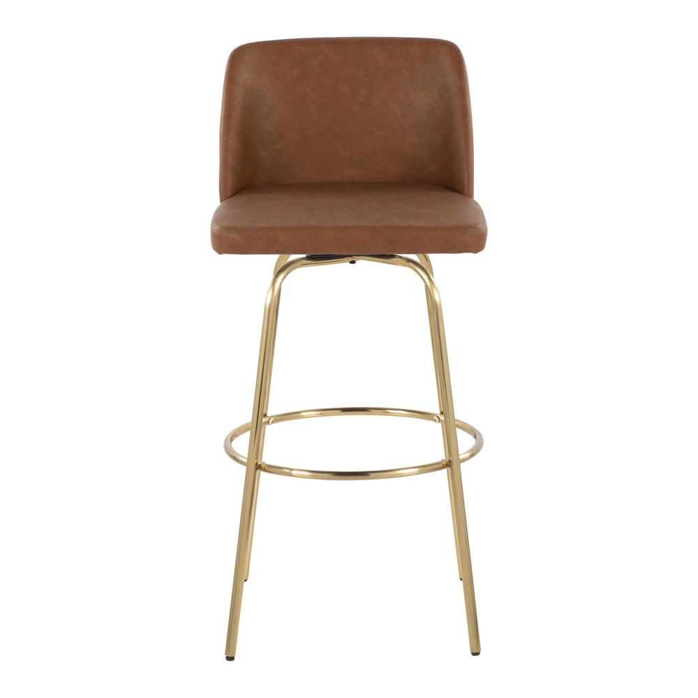Camel PU, Gold Metal Toriano 30" Fixed-Height Barstool - Set of 2