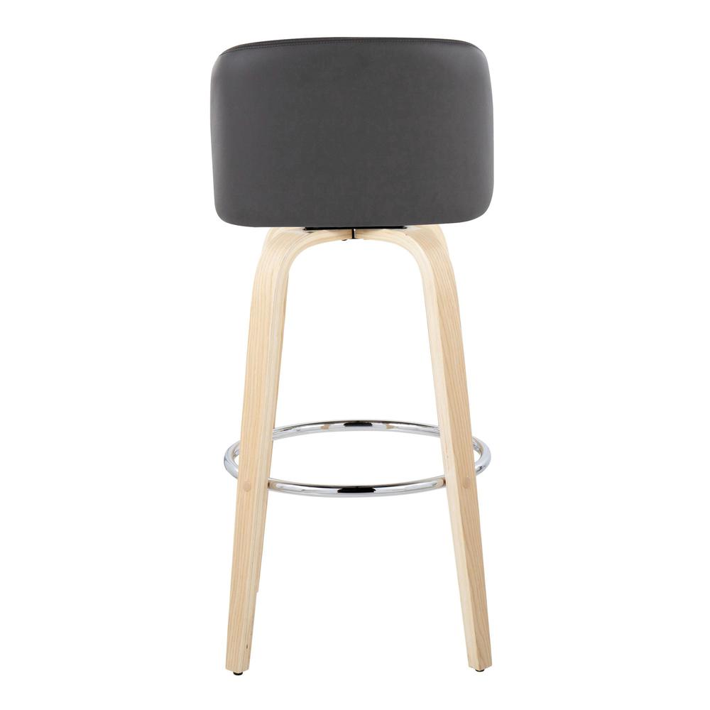 Natural Wood, Grey PU, Chrome Metal Toriano 30" Fixed-Height Barstool - Set of 2
