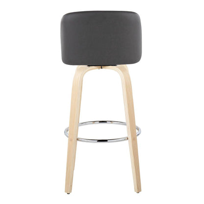 Natural Wood, Grey PU, Chrome Metal Toriano 30" Fixed-Height Barstool - Set of 2