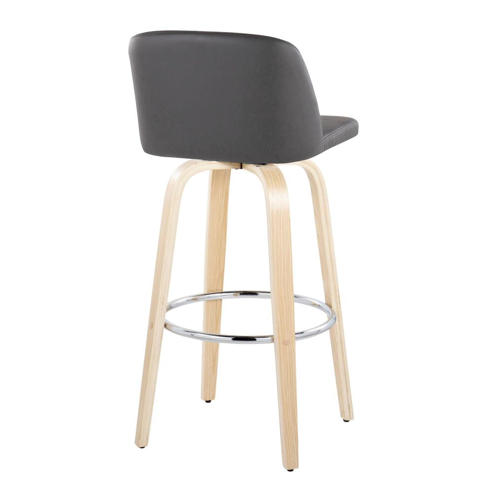 Natural Wood, Grey PU, Chrome Metal Toriano 30" Fixed-Height Barstool - Set of 2