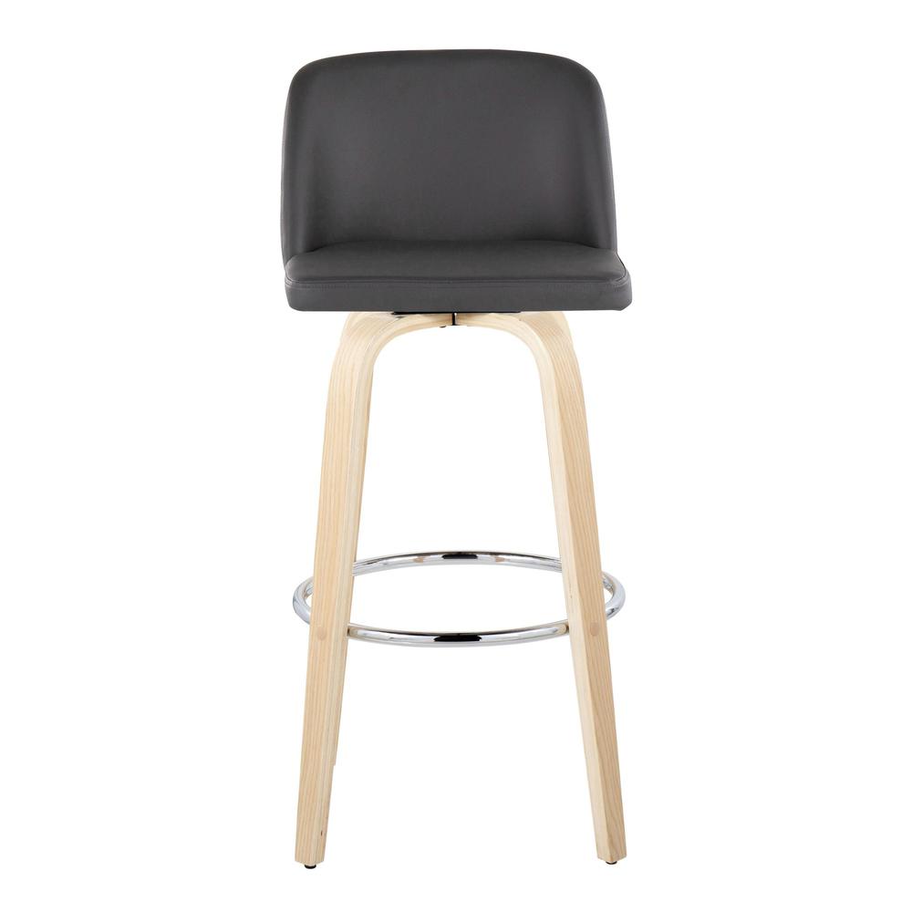 Natural Wood, Grey PU, Chrome Metal Toriano 30" Fixed-Height Barstool - Set of 2