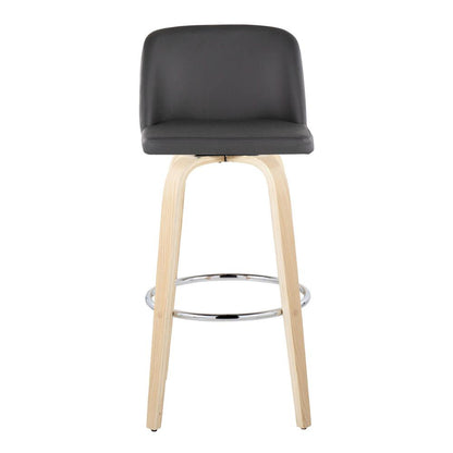 Natural Wood, Grey PU, Chrome Metal Toriano 30" Fixed-Height Barstool - Set of 2