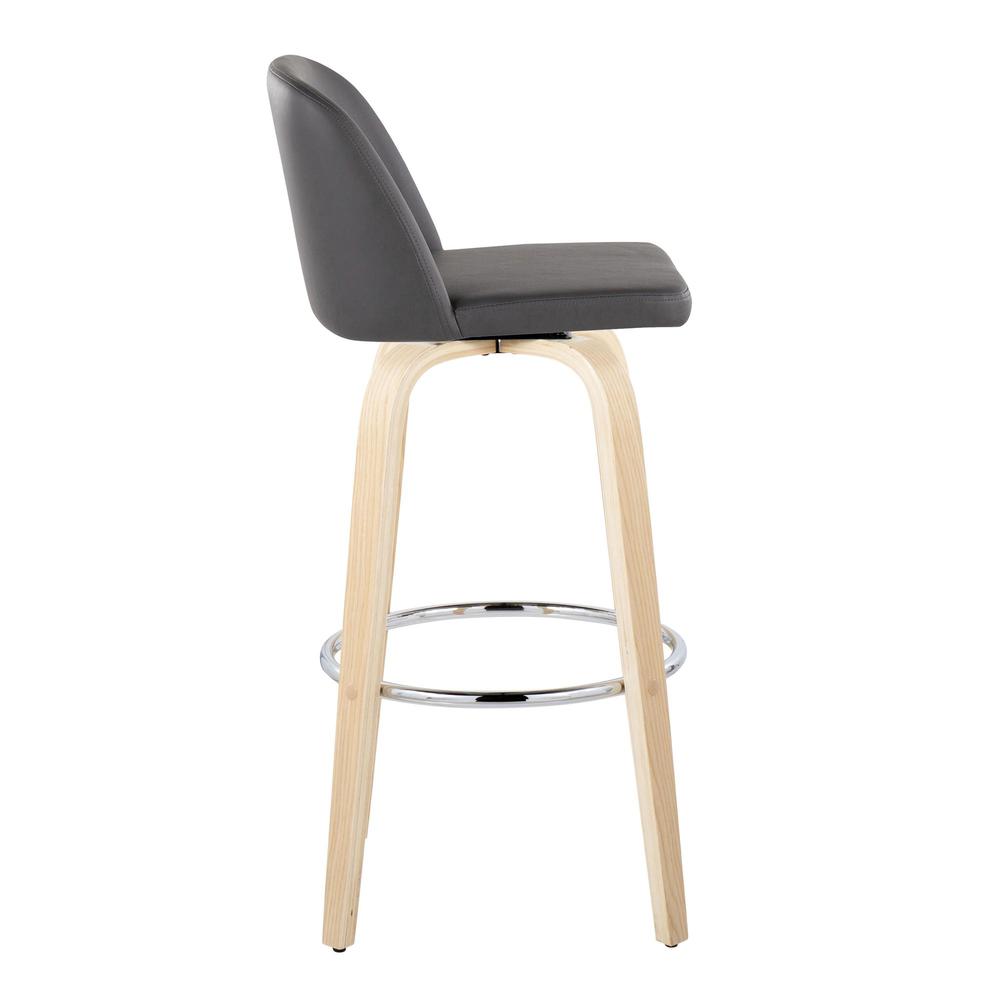 Natural Wood, Grey PU, Chrome Metal Toriano 30" Fixed-Height Barstool - Set of 2