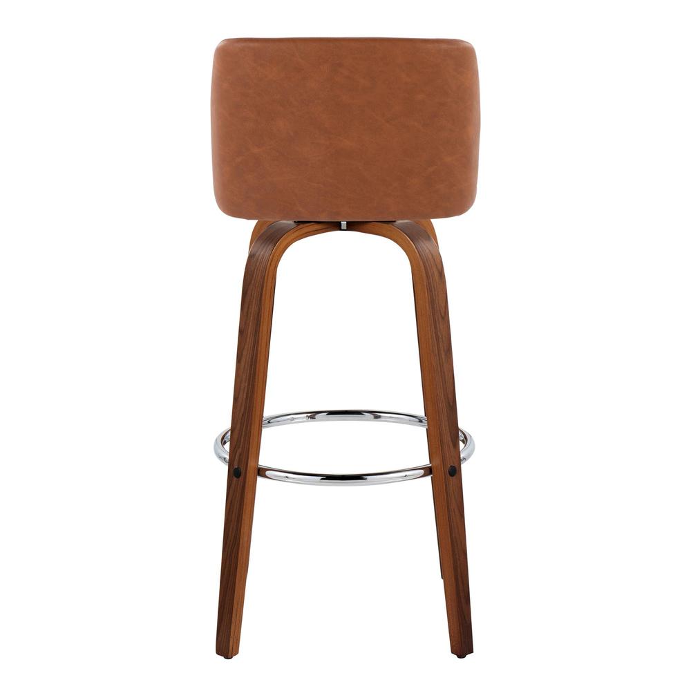 Walnut Wood, Camel PU, Chrome Metal Toriano 30" Fixed-Height Barstool - Set of 2