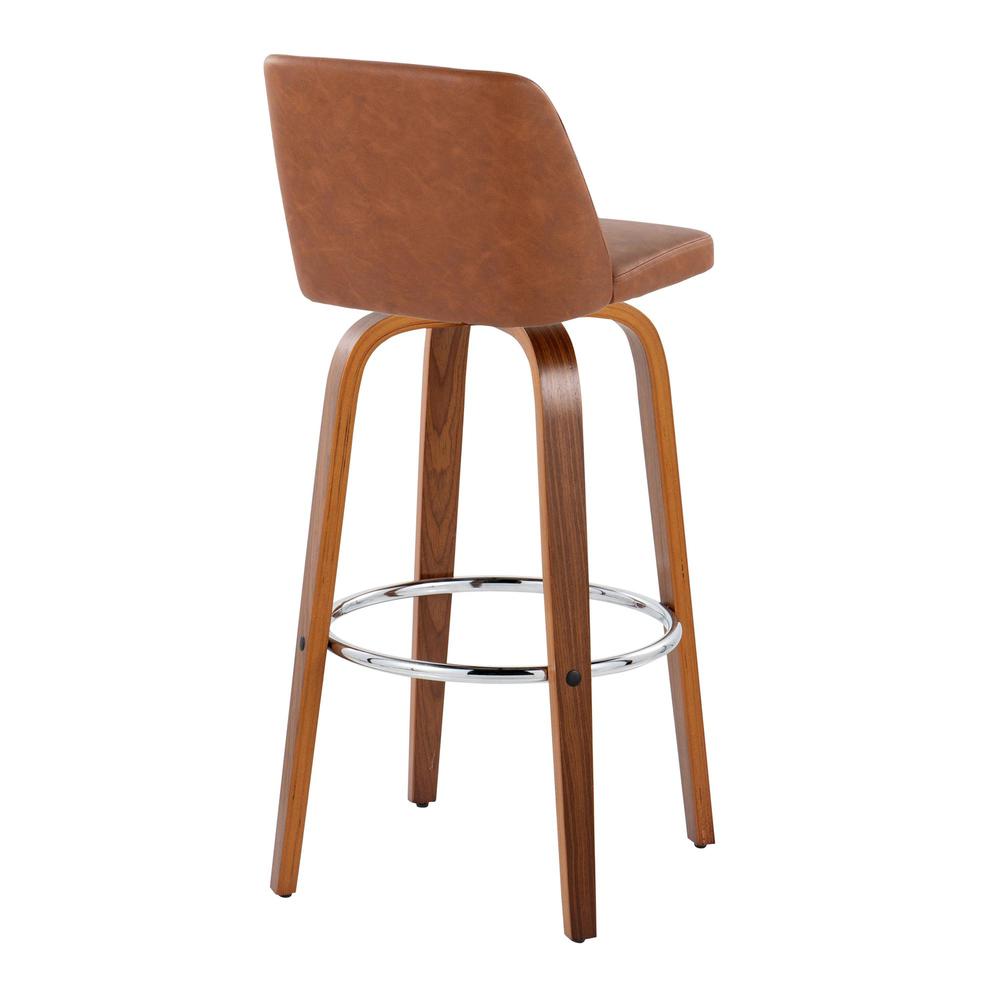 Walnut Wood, Camel PU, Chrome Metal Toriano 30" Fixed-Height Barstool - Set of 2