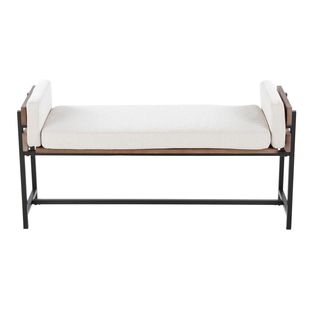 Black Metal, Brown Wood, Cream Fabric Kari Bench