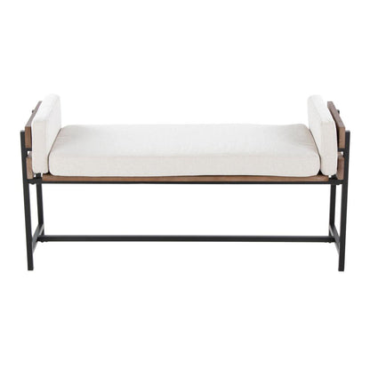 Black Metal, Brown Wood, Cream Fabric Kari Bench