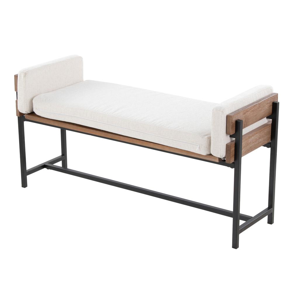 Black Metal, Brown Wood, Cream Fabric Kari Bench