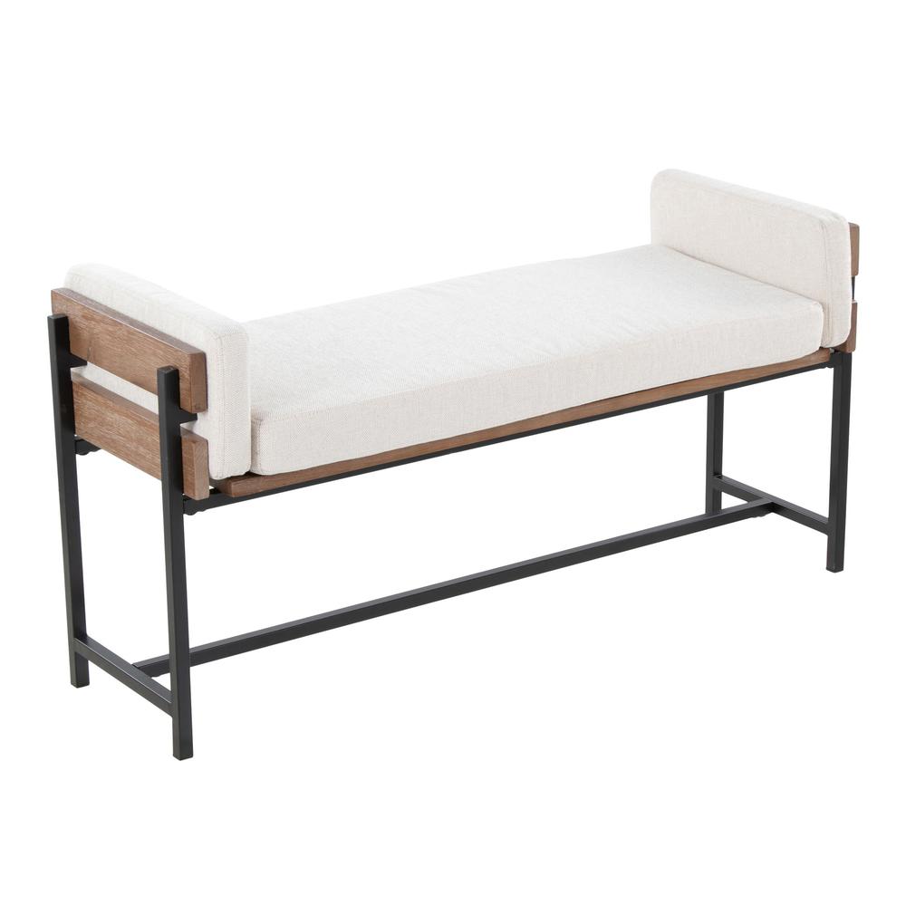 Black Metal, Brown Wood, Cream Fabric Kari Bench