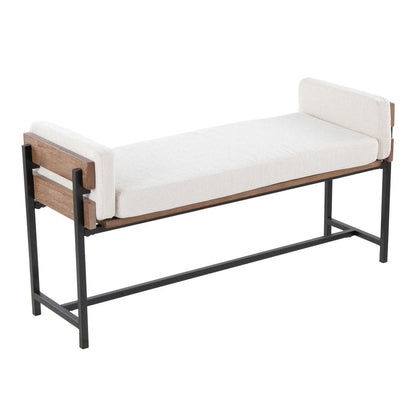 Black Metal, Brown Wood, Cream Fabric Kari Bench