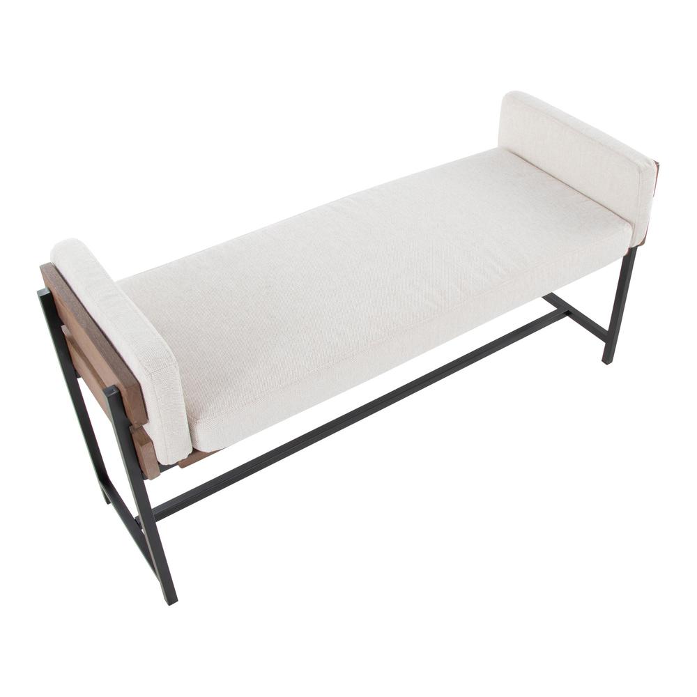 Black Metal, Brown Wood, Cream Fabric Kari Bench
