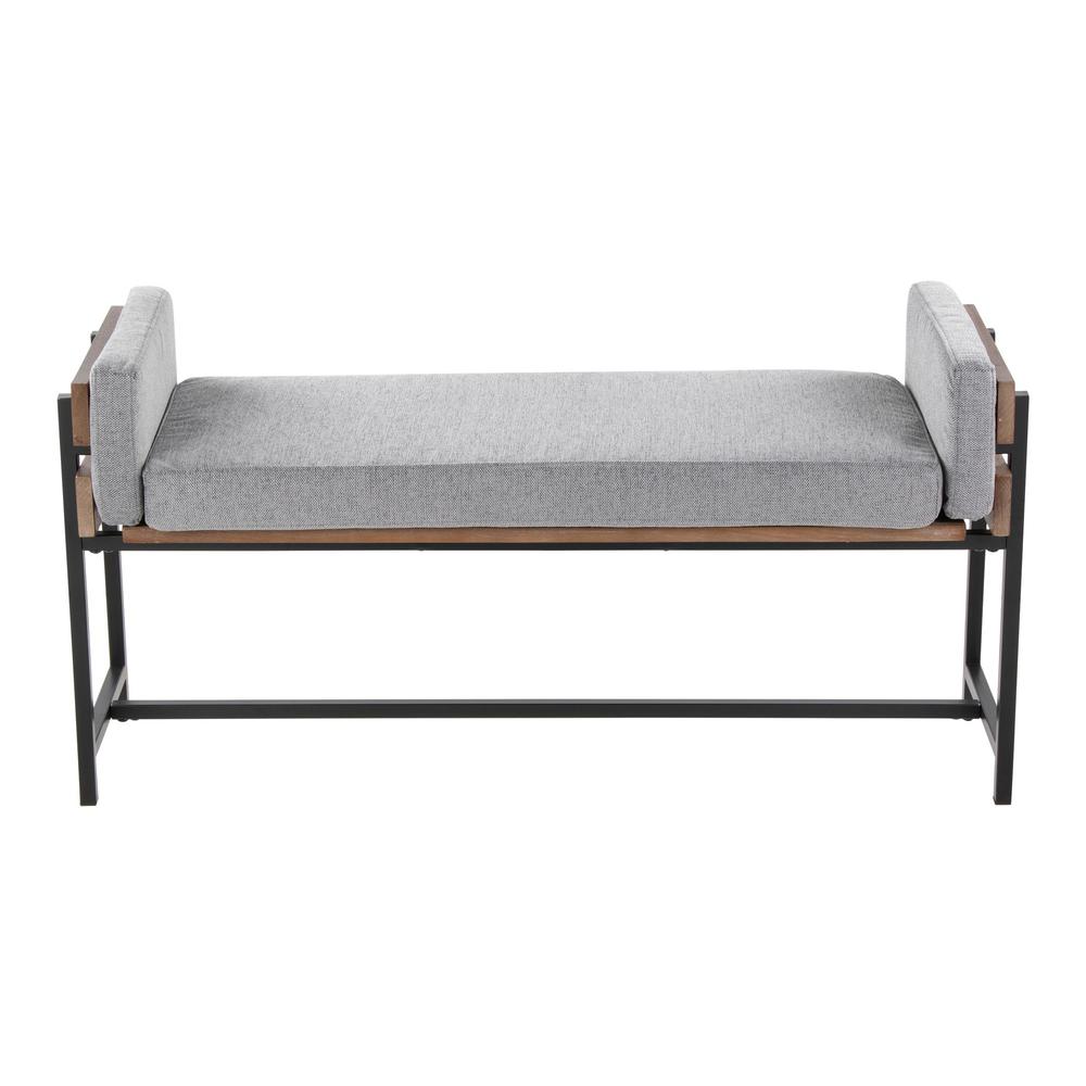 Black Metal, Brown Wood, Light Grey Fabric Kari Bench
