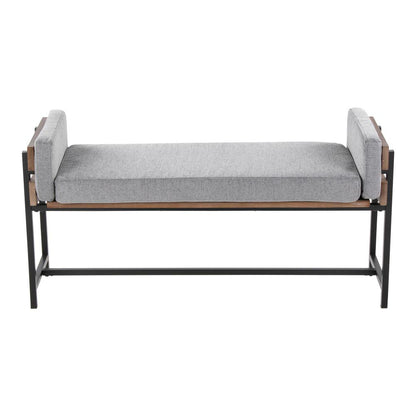 Black Metal, Brown Wood, Light Grey Fabric Kari Bench