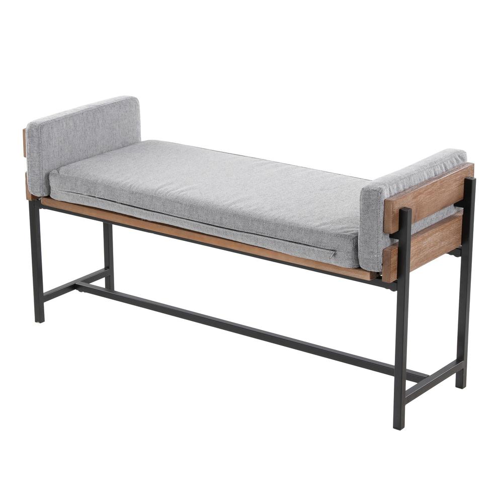 Black Metal, Brown Wood, Light Grey Fabric Kari Bench