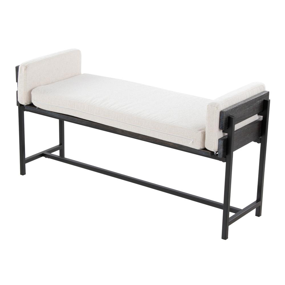 Black Metal, Grey Wood, Cream Fabric Kari Bench