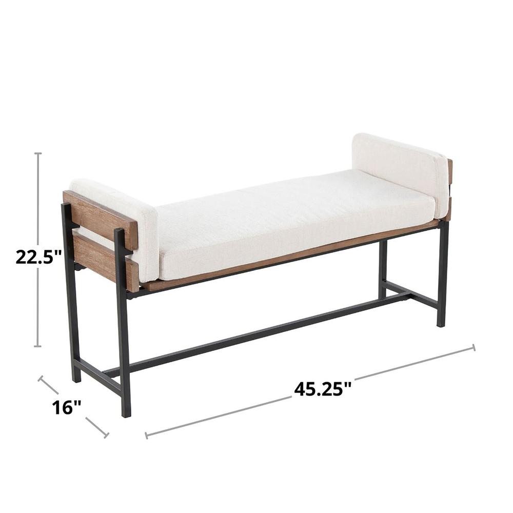 Black Metal, Brown Wood, Cream Fabric Kari Bench