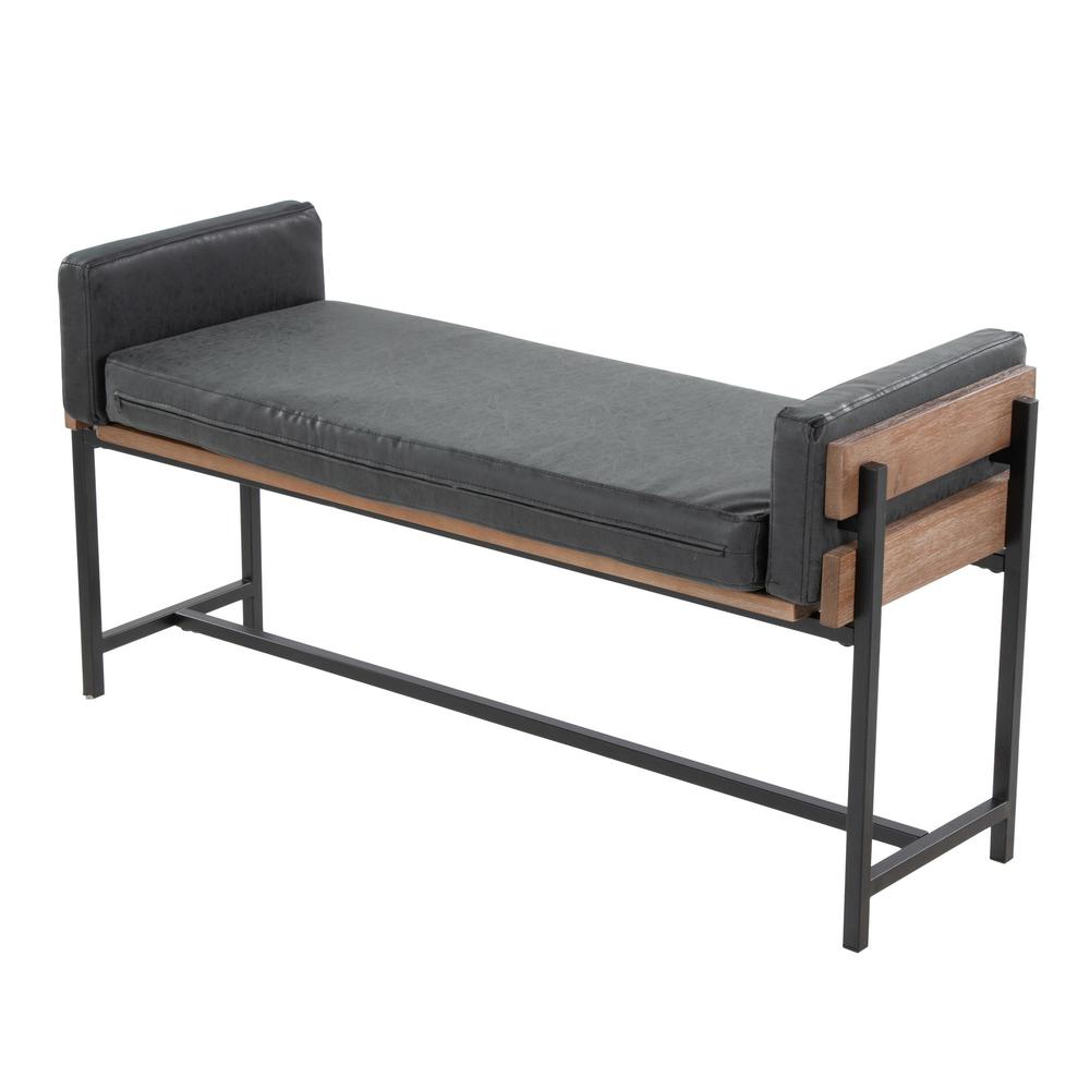 Black Metal, Brown Wood, Black PU Kari Bench