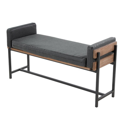 Black Metal, Brown Wood, Black PU Kari Bench