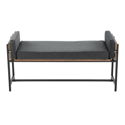 Black Metal, Brown Wood, Black PU Kari Bench