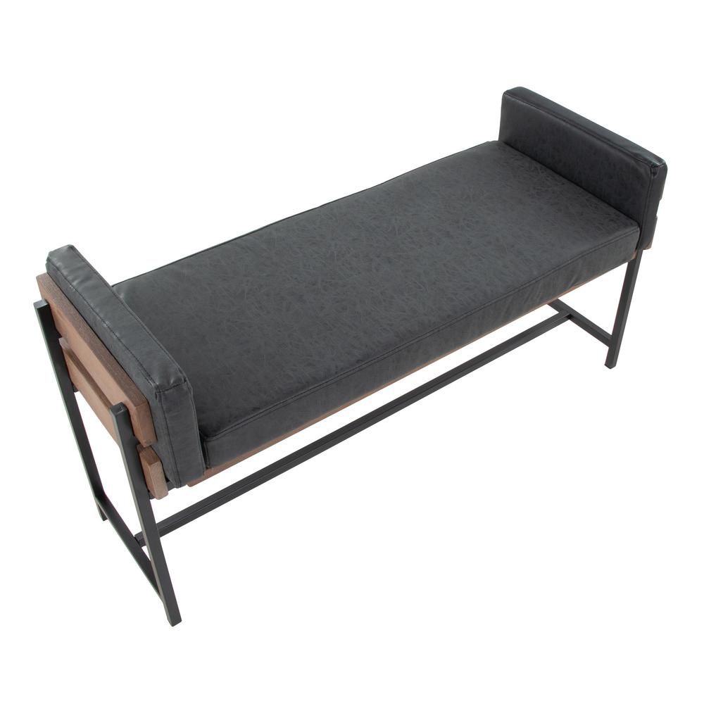 Black Metal, Brown Wood, Black PU Kari Bench