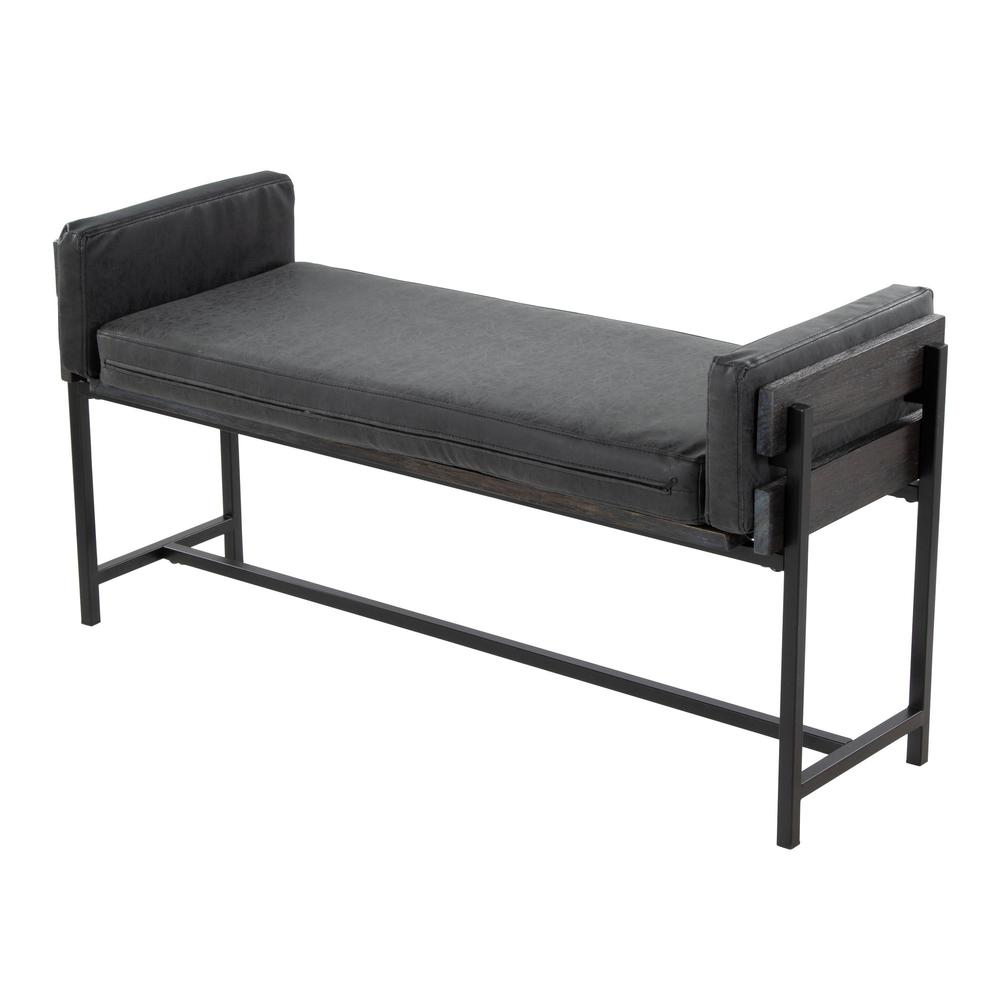 Black Metal, Grey Wood, Black PU Kari Bench
