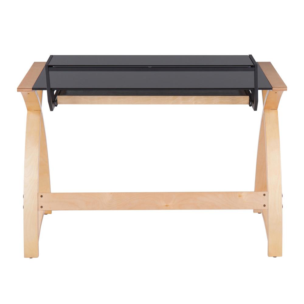 Natural Wood, Black Glass Bentley Office Desk