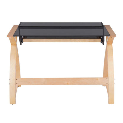 Natural Wood, Black Glass Bentley Office Desk