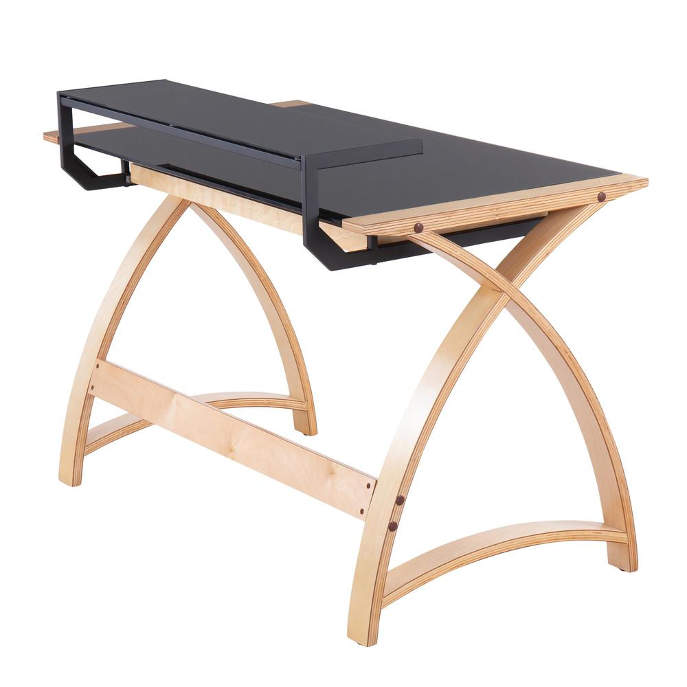 Natural Wood, Black Glass Bentley Office Desk