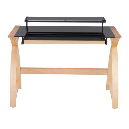 Natural Wood, Black Glass Bentley Office Desk