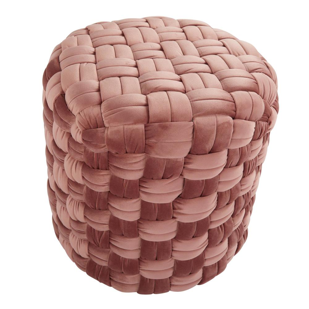 Blush Pink Velvet Braided Round 16" Ottoman